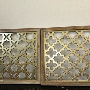 Moroccan-Style Wood and Gold Geometric Wall Panel Set
